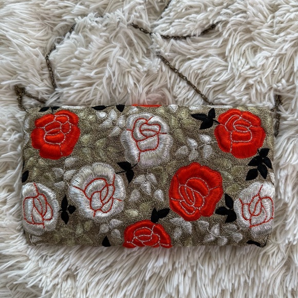 Vintage Art Apparel & Accessories Gold Orange White Floral Clutch Crossbody Bag - Picture 3 of 8